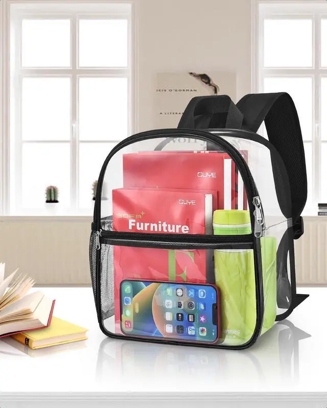 Alt view image 7 of 7 - Clear Backpack Stadium Approved 12×12×6 with Reinforced and Wider Shoulder Straps, Small Clear Bag for Schools, Concerts, Work, Festivals and Sporting Events - Black
