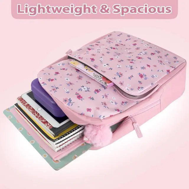 Alt view image 2 of 7 - Fun School Backpack for Elementary Middle School Girls and Boys | 17 Inch Printed Backpacks for School Kids, Travel (Pretty Pink Flowers)