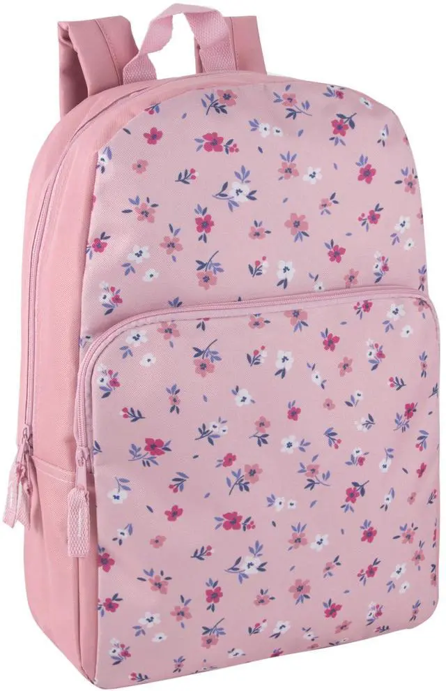 Main image of Fun School Backpack for Elementary Middle School Girls and Boys | 17 Inch Printed Backpacks for School Kids, Travel (Pretty Pink Flowers)