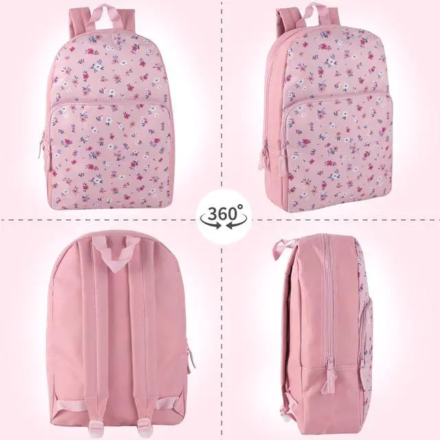 Alt view image 3 of 7 - Fun School Backpack for Elementary Middle School Girls and Boys | 17 Inch Printed Backpacks for School Kids, Travel (Pretty Pink Flowers)