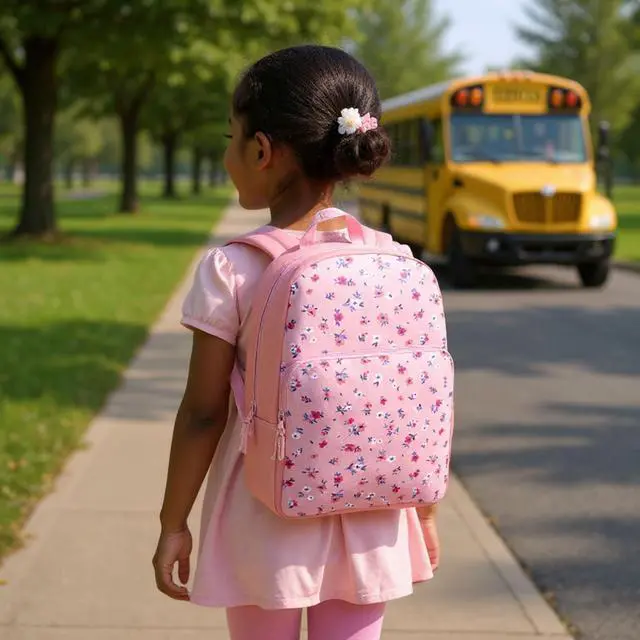 Alt view image 5 of 7 - Fun School Backpack for Elementary Middle School Girls and Boys | 17 Inch Printed Backpacks for School Kids, Travel (Pretty Pink Flowers)