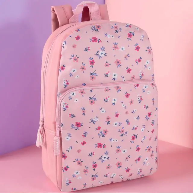 Alt view image 6 of 7 - Fun School Backpack for Elementary Middle School Girls and Boys | 17 Inch Printed Backpacks for School Kids, Travel (Pretty Pink Flowers)