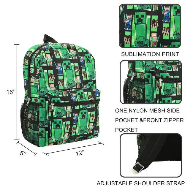 Alt view image 4 of 7 - Minecraft Creeper All-Over Print 18" Backpack