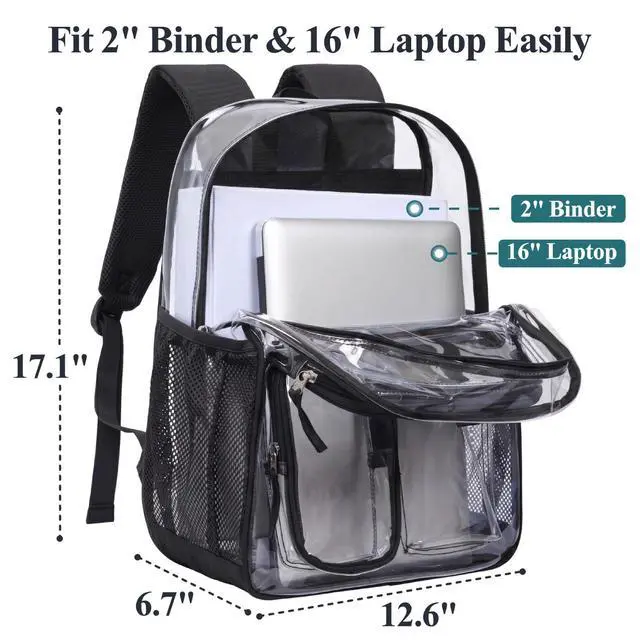 Alt view image 3 of 7 - Clear Backpack for School - 17 inch Heavy Duty Bookbag, Black