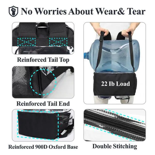 Alt view image 6 of 7 - Clear Backpack for School - 17 inch Heavy Duty Bookbag, Black