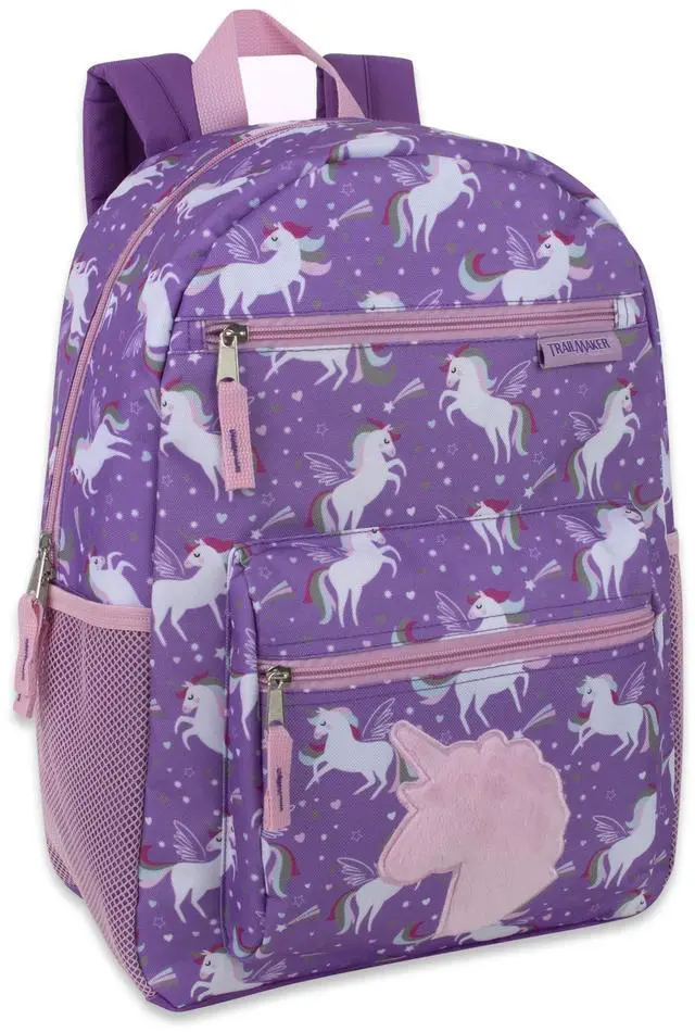 Main image of 17 Kids Character School Backpacks Plush for Girls with Side Pockets, Padded Straps (Plush Unicorn Love)