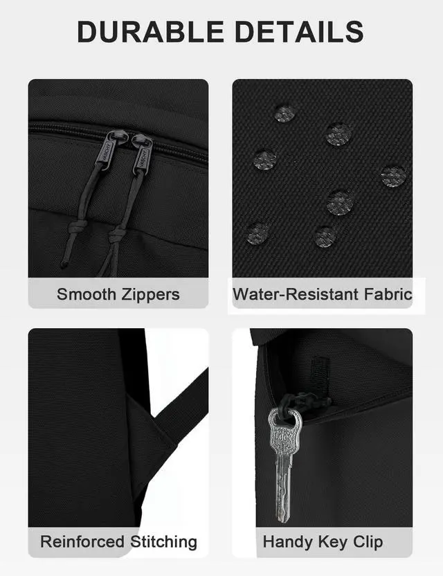 Alt view image 5 of 7 - Lightweight Backpack for School, Classic Basic Water Resistant Casual Daypack for Travel with Bottle Side Pockets (Black)