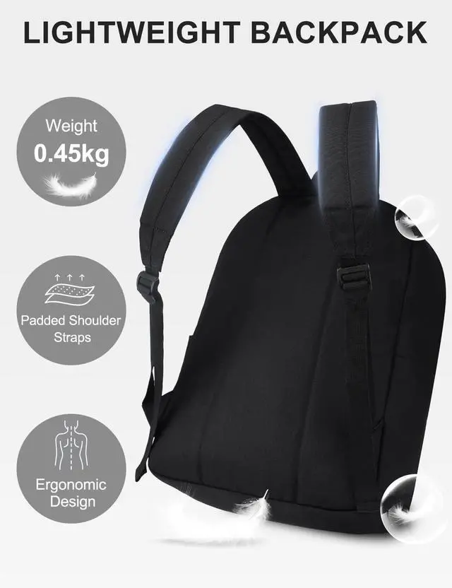 Alt view image 6 of 7 - Lightweight Backpack for School, Classic Basic Water Resistant Casual Daypack for Travel with Bottle Side Pockets (Black)