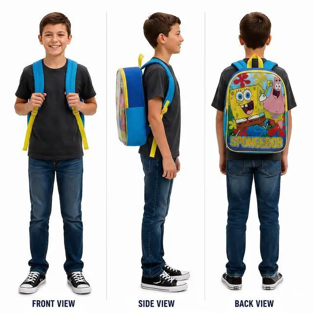 Alt view image 6 of 7 - Spongebob Squarepants Toddler Boy Backpack for Kids - Toddler Backpack with Padded Straps & Zip Compartment Little Kids - 15"