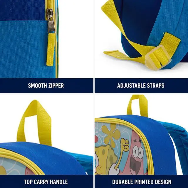 Alt view image 5 of 7 - Spongebob Squarepants Toddler Boy Backpack for Kids - Toddler Backpack with Padded Straps & Zip Compartment Little Kids - 15"