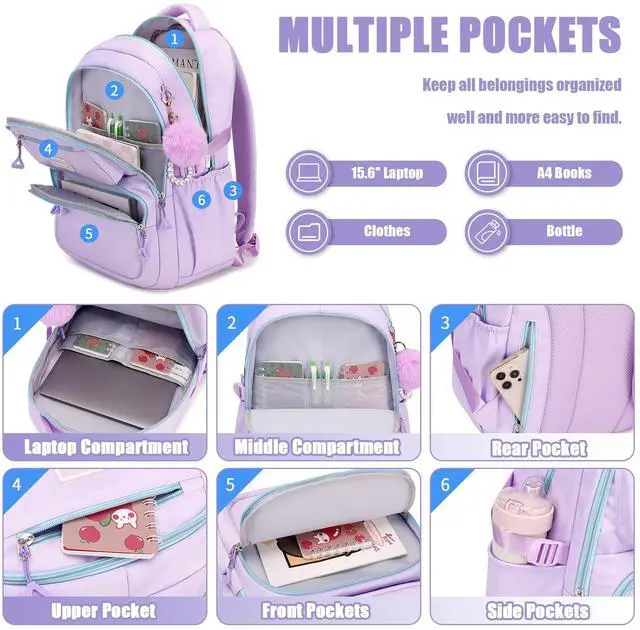 Alt view image 3 of 7 - Girls Backpacks Ages 8-10, 10-12, 12-14, Lightweight Kids Teens Bookbag Large Capacity Aesthetics Bags for Elementary Primary High School