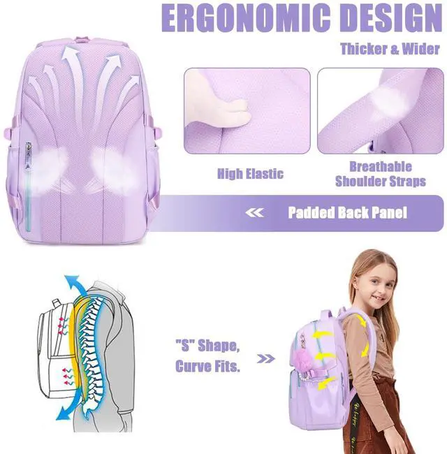 Alt view image 4 of 7 - Girls Backpacks Ages 8-10, 10-12, 12-14, Lightweight Kids Teens Bookbag Large Capacity Aesthetics Bags for Elementary Primary High School