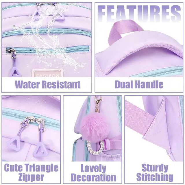 Alt view image 6 of 7 - Girls Backpacks Ages 8-10, 10-12, 12-14, Lightweight Kids Teens Bookbag Large Capacity Aesthetics Bags for Elementary Primary High School