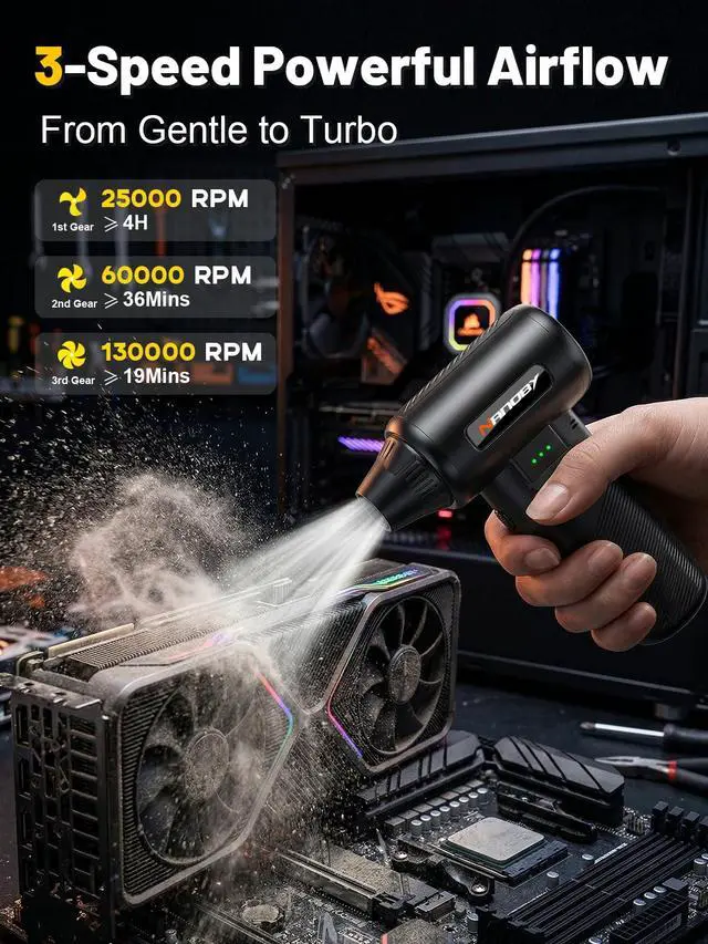 Alt view image 3 of 7 - X213 Compressed Air Duster, 130000RPM, 3-Speed Adjustable, Electric