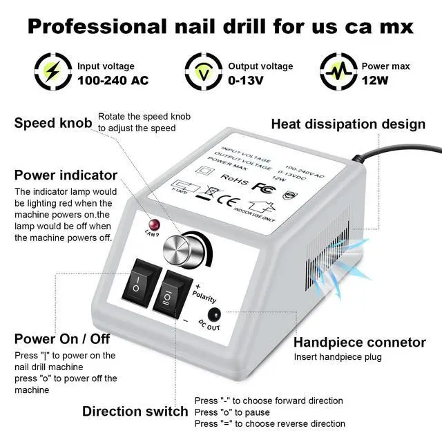 Alt view image 2 of 6 - Professional Electric Nail Drill Machine Kit - Low Noise Vibration with 156pcs Sanding Bands for Acrylic Nail Drill, Gel Art Remover, Polisher, Manicure, Pedicure