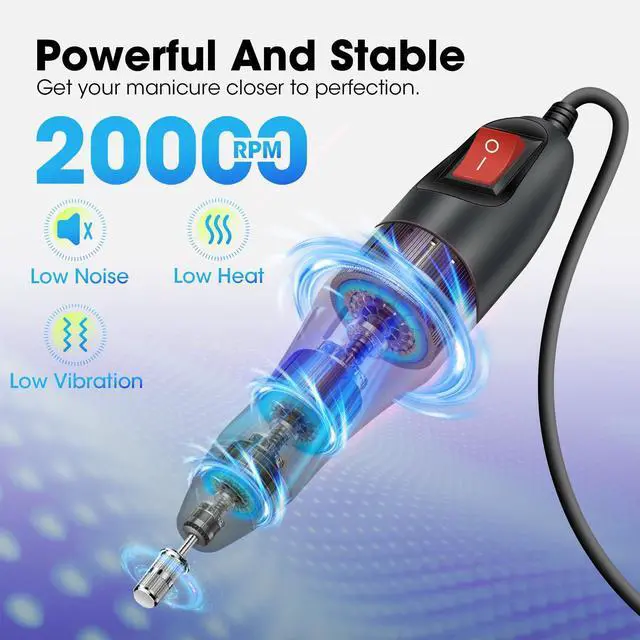 Alt view image 3 of 6 - Professional Electric Nail Drill Machine Kit - Low Noise Vibration with 156pcs Sanding Bands for Acrylic Nail Drill, Gel Art Remover, Polisher, Manicure, Pedicure