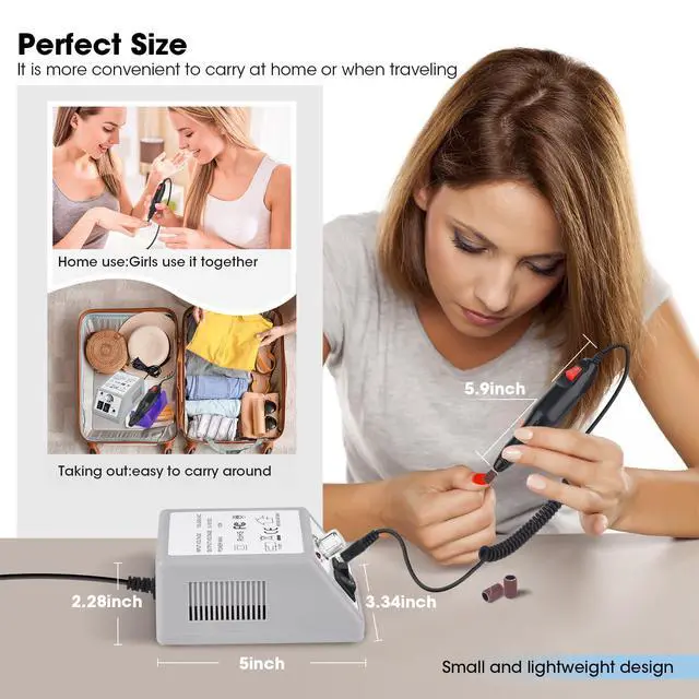 Alt view image 4 of 6 - Professional Electric Nail Drill Machine Kit - Low Noise Vibration with 156pcs Sanding Bands for Acrylic Nail Drill, Gel Art Remover, Polisher, Manicure, Pedicure