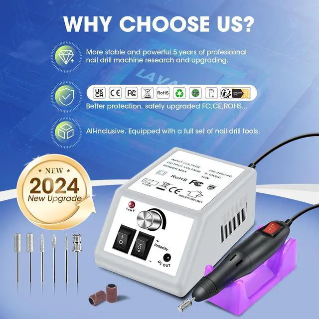 Alt view image 5 of 6 - Professional Electric Nail Drill Machine Kit - Low Noise Vibration with 156pcs Sanding Bands for Acrylic Nail Drill, Gel Art Remover, Polisher, Manicure, Pedicure