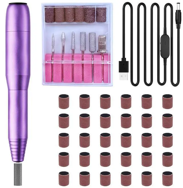 Main image of Professional Electric Nail Drill Kit - Variable Speed Control for Acrylic & Gel Nails, Manicure & Pedicure | Includes 6 Grinding Bits, Quiet & Smooth Operation (Purple)