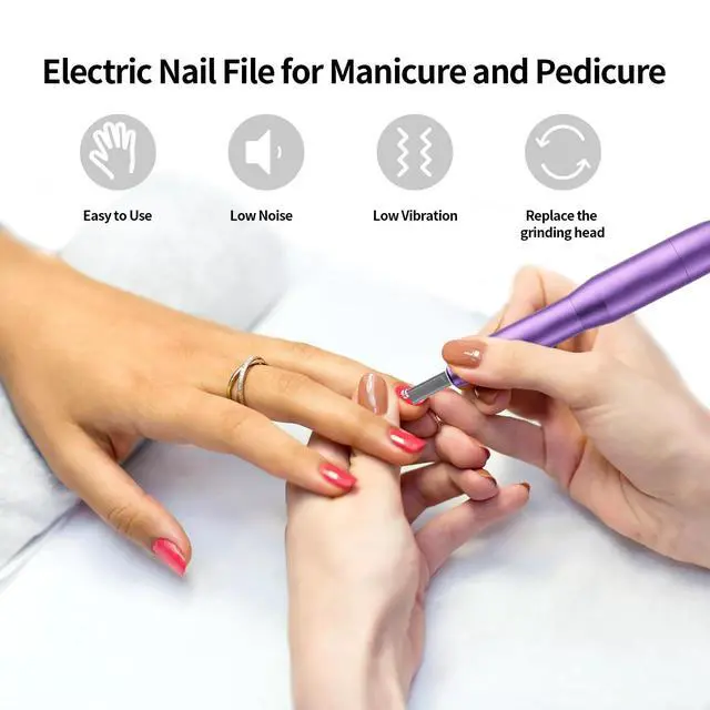 Alt view image 4 of 7 - Professional Electric Nail Drill Kit - Variable Speed Control for Acrylic & Gel Nails, Manicure & Pedicure | Includes 6 Grinding Bits, Quiet & Smooth Operation (Purple)