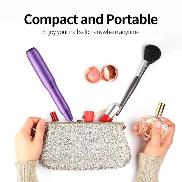 Alt view image 5 of 7 - Professional Electric Nail Drill Kit - Variable Speed Control for Acrylic & Gel Nails, Manicure & Pedicure | Includes 6 Grinding Bits, Quiet & Smooth Operation (Purple)