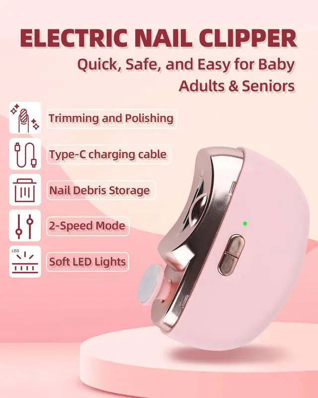 Alt view image 2 of 6 - 2026 Upgraded Electric Nail Clipper, 3 in 1 Automatic Nail Trimmer and Polisher with LED Light & Clip Storage,USB Rechargeable - 2 Speeds Electric Nail File for Baby, Adults, Seniors