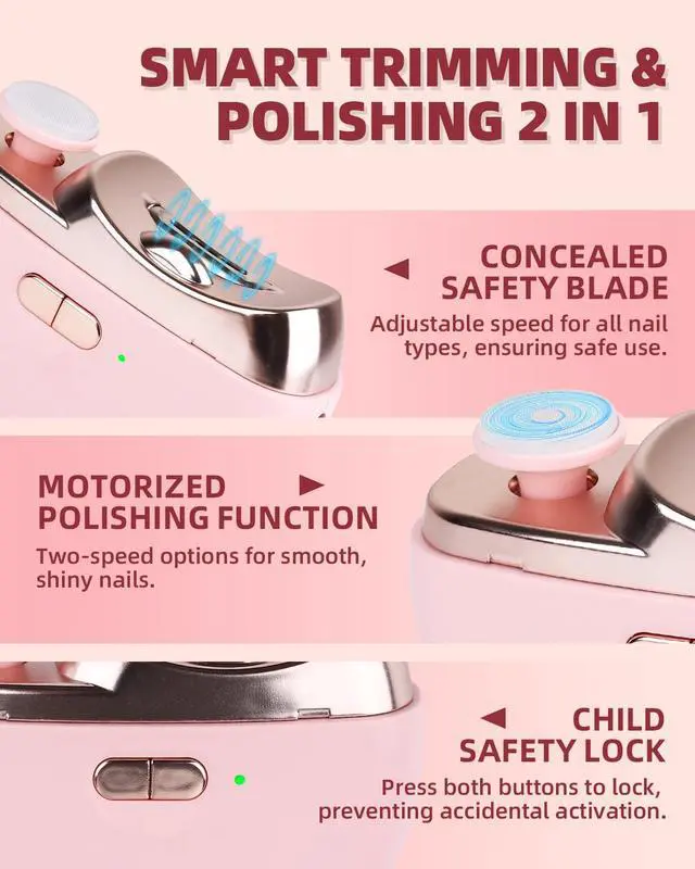 Alt view image 3 of 6 - 2026 Upgraded Electric Nail Clipper, 3 in 1 Automatic Nail Trimmer and Polisher with LED Light & Clip Storage,USB Rechargeable - 2 Speeds Electric Nail File for Baby, Adults, Seniors