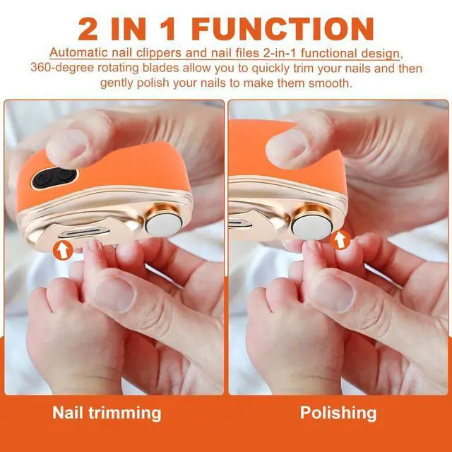 Alt view image 5 of 7 - 2 in 1 Electric Nail Clipper,2 Speed Automatic Nail Trimmer,Polishing & Nail-Scraps Storage with LED Light,Type-C USB Rechargeable Fingernail Clipper for Women Men Adult Seniors(Orange)
