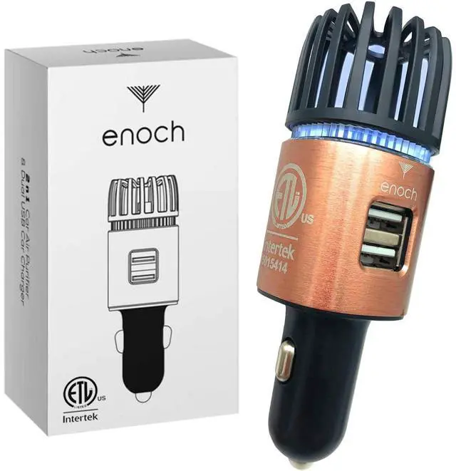 Main image of Car Air Purifier Premium Air Ionizer - 12V Plug-In Ionic Ozone Deodorizer Accessory with Dual USB Car Charger - Eliminates Cigarette Smoke, Pet and Food Odors, Dust (Rose Gold)