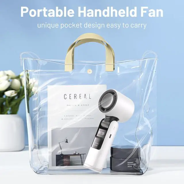 Alt view image 7 of 7 - Portable Handheld Turbo Fan, 5 High-Speed Wind, Battery Operated, Up to 12H Runtime, 3 IN 1 Hand Fan with LED Display & Flashlight, Personal Cooling Fan for Travel, Outdoor, Beach Essentials