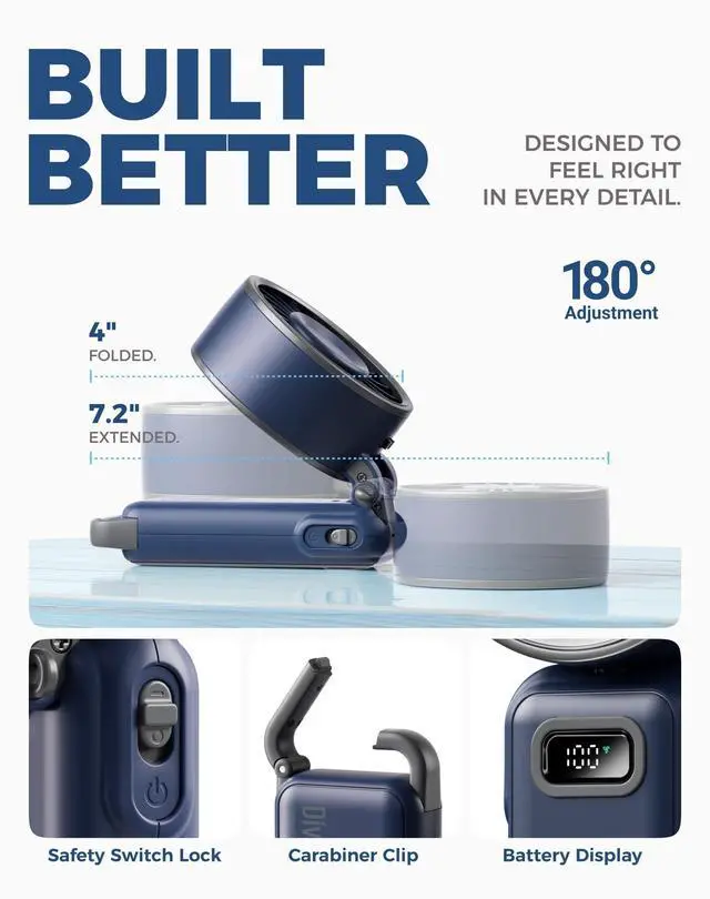 Alt view image 7 of 7 - Fanzy D6036 Portable Handheld Fan, Harbor Blue