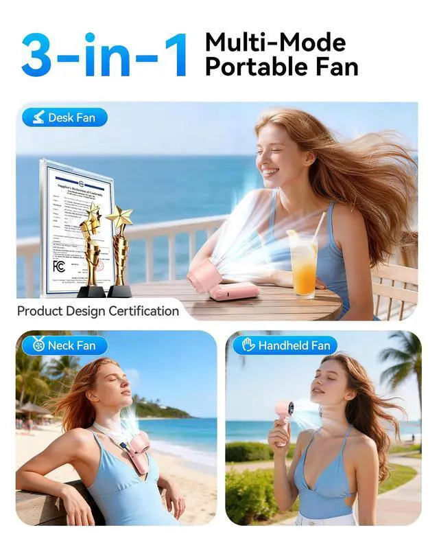 Alt view image 4 of 7 - 3-in-1 Portable Handheld Turbo Fan-100 Speeds,Powerful 20000 RPM, 12Hrs Cooling, LED Display, 120° Rotation, USB Rechargeable Mini Hand Held Personal Fan for Travel Makeup Outdoor Indoor, Pink