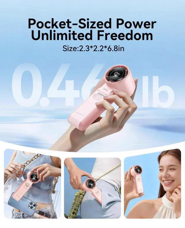Alt view image 7 of 7 - 3-in-1 Portable Handheld Turbo Fan-100 Speeds,Powerful 20000 RPM, 12Hrs Cooling, LED Display, 120° Rotation, USB Rechargeable Mini Hand Held Personal Fan for Travel Makeup Outdoor Indoor, Pink