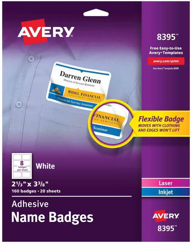 Main image of Flexible Printable Name Tags, 2-1/3" x 3-3/8", Matte White, 160 Removable Name Badges (8395)