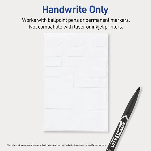 Alt view image 5 of 7 - No-Iron Fabric Labels, Assorted Shapes and Sizes, Washer and Dryer-Safe Waterproof Labels, Non-Printable, 45 Total (40700)