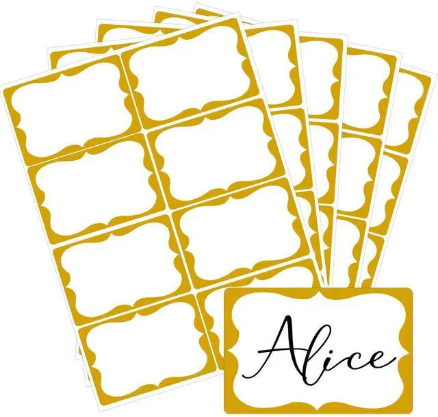 Main image of Gold Name Tags,2"x 3" Name Tag Stickers with Gold Border 200 Pcs Adhesive Name Tags Sticker Name Badges Labels for School, Office, Home, Party, Conferences, New Year