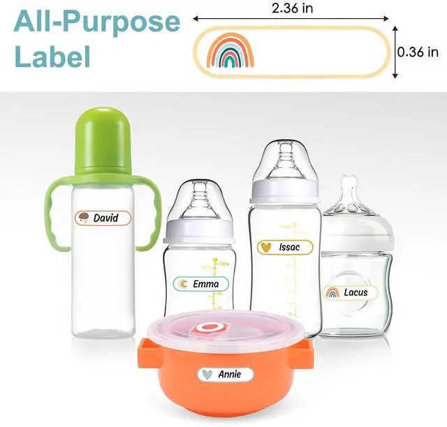 Alt view image 2 of 7 - Baby Bottle Labels for Daycare, Waterproof Name Labels, Self-Laminating, Write-on Personalized Label for Kids, Adhesive Labels Sticker for Organization, Boho Rainbow Labels Assorted Color- Pack of 64
