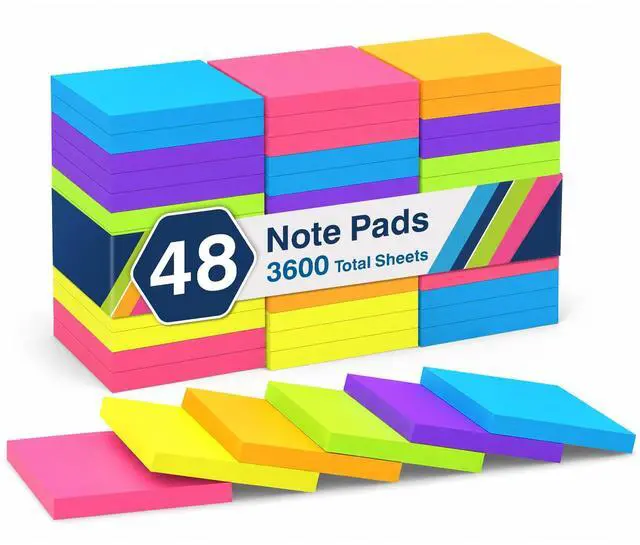 Main image of (3600 Sheets) Sticky Notes 3x3 Inch, 48 Pads, 75 Sheets/Pad, 6 Colors