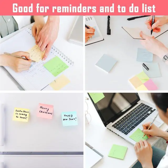 Alt view image 7 of 7 - Sticky Notes 3x3 Inches Bulk 36 Pack 3600 Sheets Colored Self-Stick Pads, 100 Sheets/Pad, 4 Bright Colors (Yellow, Green, Pink, Blue) for Office Supplies, School, Home