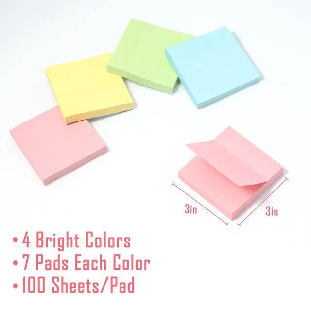 Alt view image 3 of 7 - Sticky Notes 3x3 Inches Bulk 36 Pack 3600 Sheets Colored Self-Stick Pads, 100 Sheets/Pad, 4 Bright Colors (Yellow, Green, Pink, Blue) for Office Supplies, School, Home