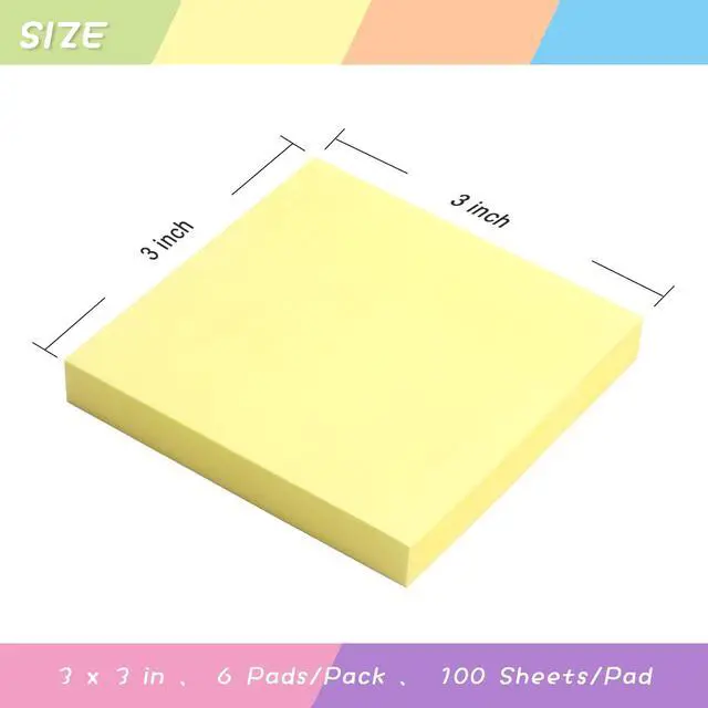 Alt view image 3 of 7 - Sticky Notes 3x3 with Bright Colors, 6 Pads 100 Sheets/Pad (Yellow)
