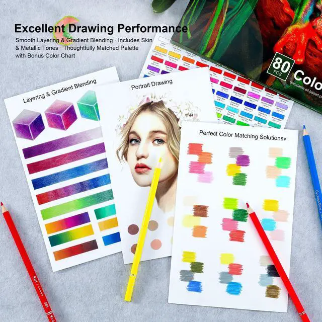 Alt view image 5 of 7 - 80 Colored Pencils Set, Oil-Based Soft Core for Adult Coloring Books, Professional Color Pencils Art Gifts for Artists, Beginners and Adults