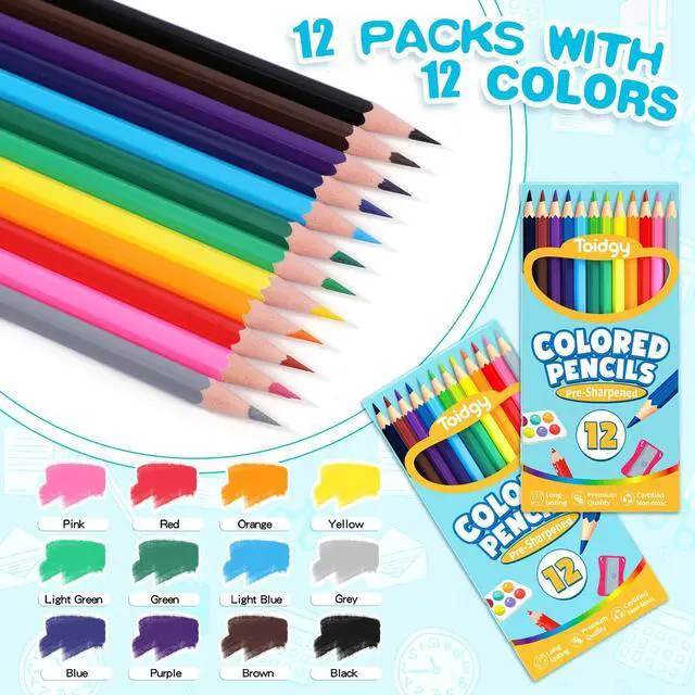 Alt view image 3 of 7 - 144 Count Colored Pencils for Kids, 12 Packs Colored Pencils Bulk 12 Colors
