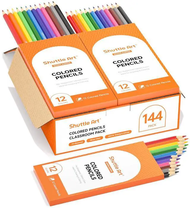 Main image of 144 PCS Colored Pencils Bulk, 12 Assorted Colors, Pack of 12, Break-Resistant, Pre-sharpened Colored Pencils for Kids, Bulk Pack School Supplies for Teachers & Students