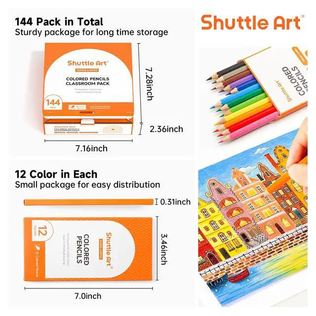 Alt view image 3 of 7 - 144 PCS Colored Pencils Bulk, 12 Assorted Colors, Pack of 12, Break-Resistant, Pre-sharpened Colored Pencils for Kids, Bulk Pack School Supplies for Teachers & Students