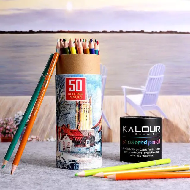 Alt view image 7 of 7 - Premium Colored Pencils,Set of 50 Colors,Artists Soft Core with Vibrant Color,Ideal for Layering Blending Shading,Color Pencils for Adults Beginners Coloring Book