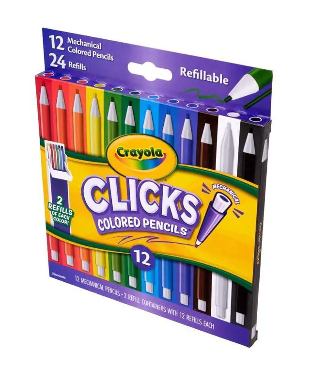 Alt view image 3 of 6 - Clicks 2.0mm Mechanical Colored Pencil Set, 12 Assorted Colors, Coloring Pencils for Kids, No Sharpen, 24 Replacement Cores, Ages 5+