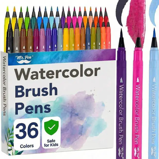 Main image of Watercolor Brush Pens, 36 Pack, Blendable Art Markers