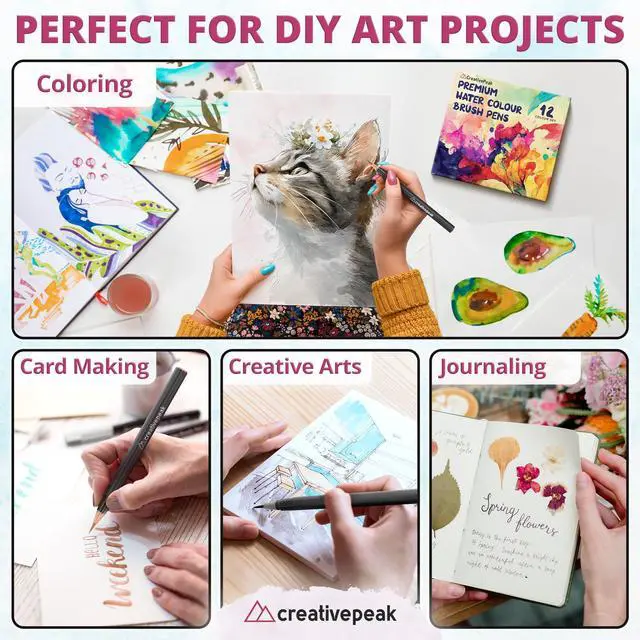 Alt view image 5 of 7 - Watercolor Brush Pens - 12 Vibrant Soft Tip Coloring Markers with Blending Brush - Premium Art Supplies for Calligraphy, Lettering, Coloring & Journaling