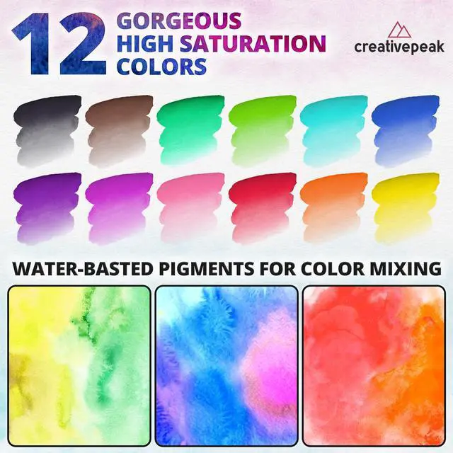 Alt view image 6 of 7 - Watercolor Brush Pens - 12 Vibrant Soft Tip Coloring Markers with Blending Brush - Premium Art Supplies for Calligraphy, Lettering, Coloring & Journaling